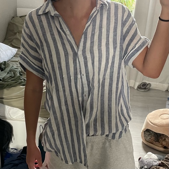 Linen striped button up - Picture 1 of 3